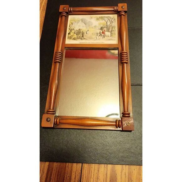 Original Currier and Ives lithograph print in wood frame w/mirror 10 x 18 - Picture 1 of 6